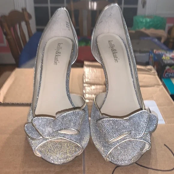 Silver and Gold Shimmery Open Toe Pumps - Picture 1 of 6